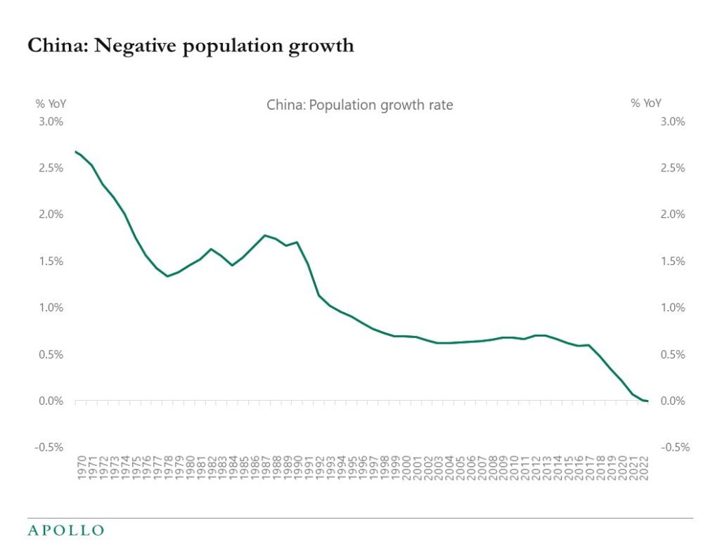 Chart showing the Chinese population growth rate has turned negative