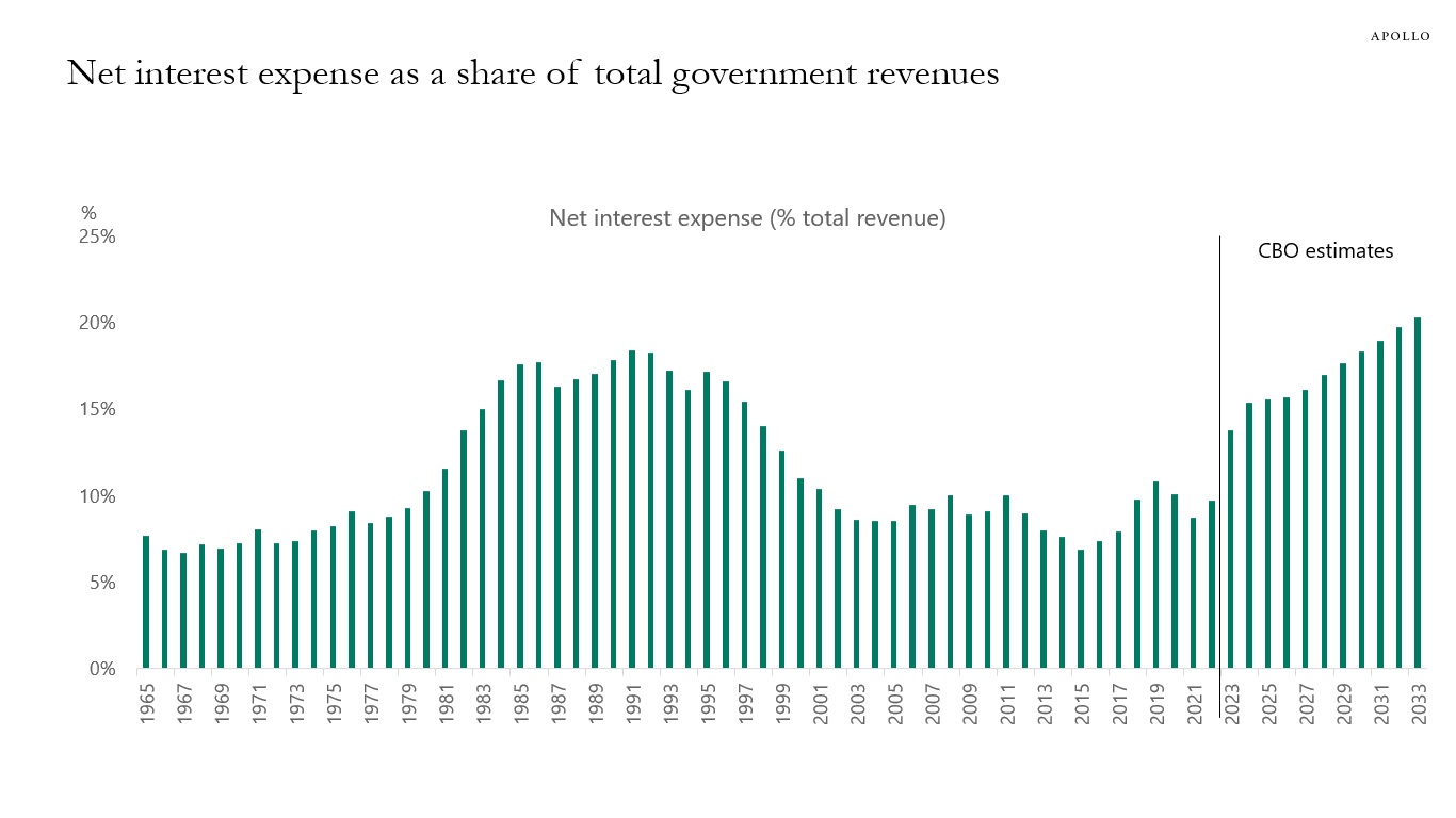 Net interest expense as a share of total government revenues