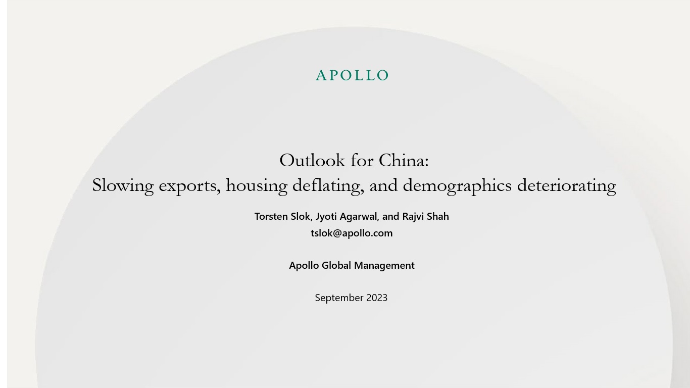 Outlook for China:Slowing exports, housing deflating, and demographics deteriorating