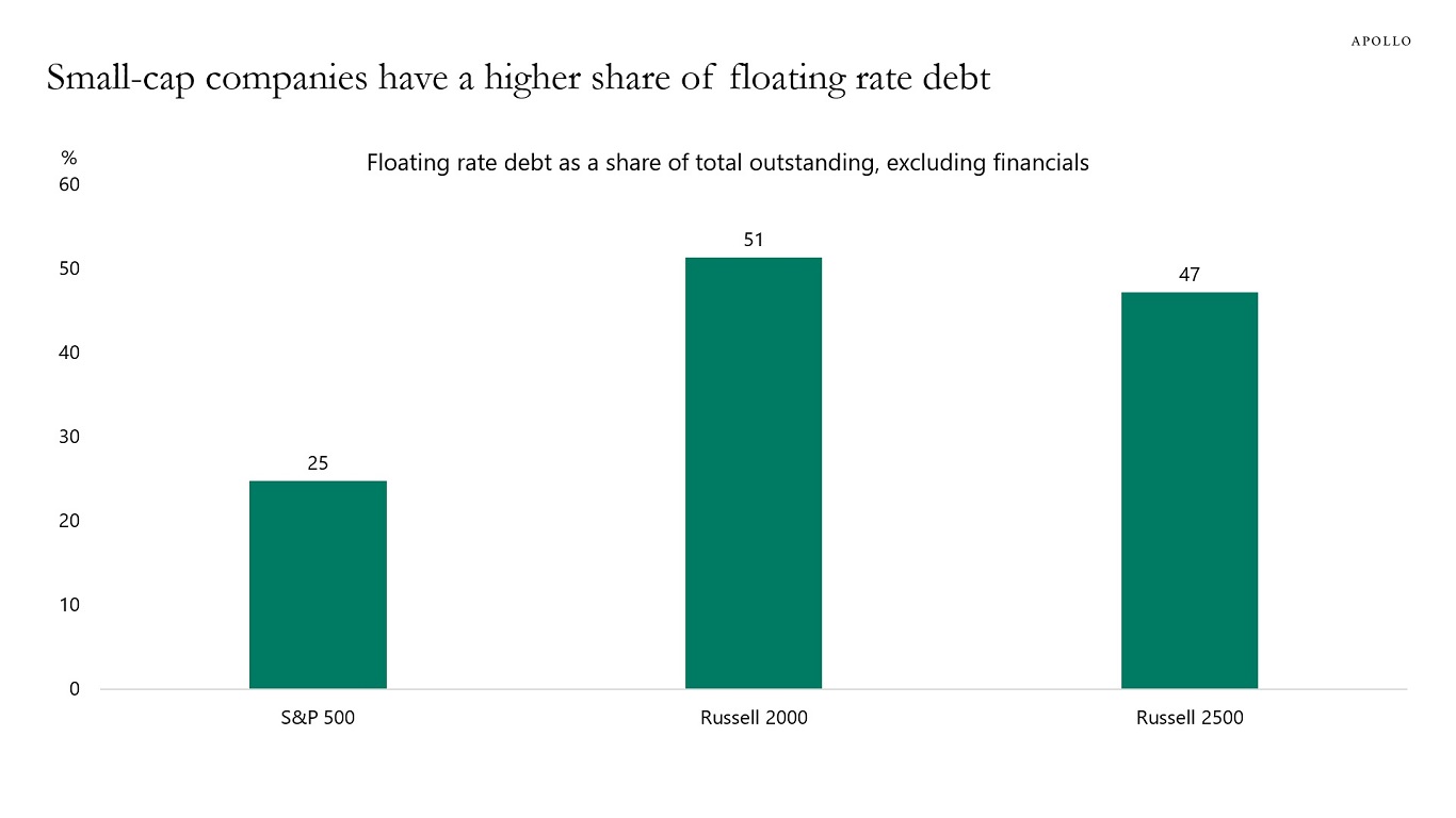 Small-cap companies have a higher share of floating rate debt