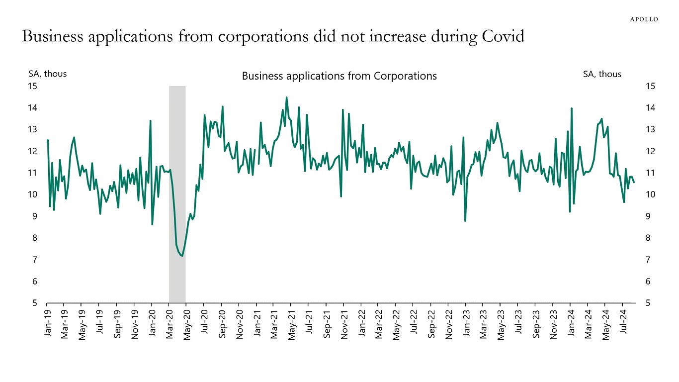 Business applications from corporations did not increase during Covid