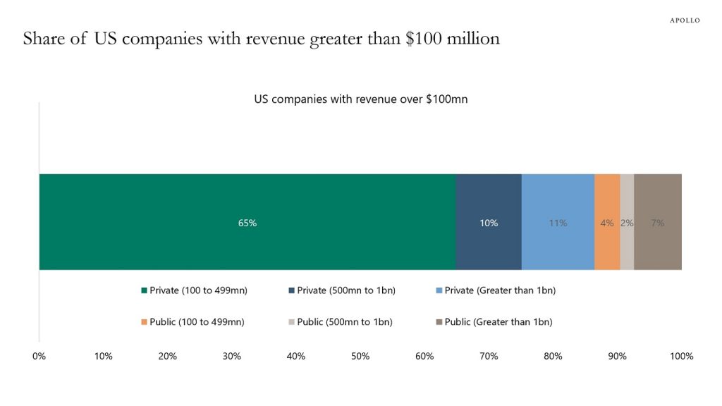 Share of US companies with revenue greater than $100 million